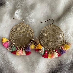 Rainbow Tassel Circular Earrings